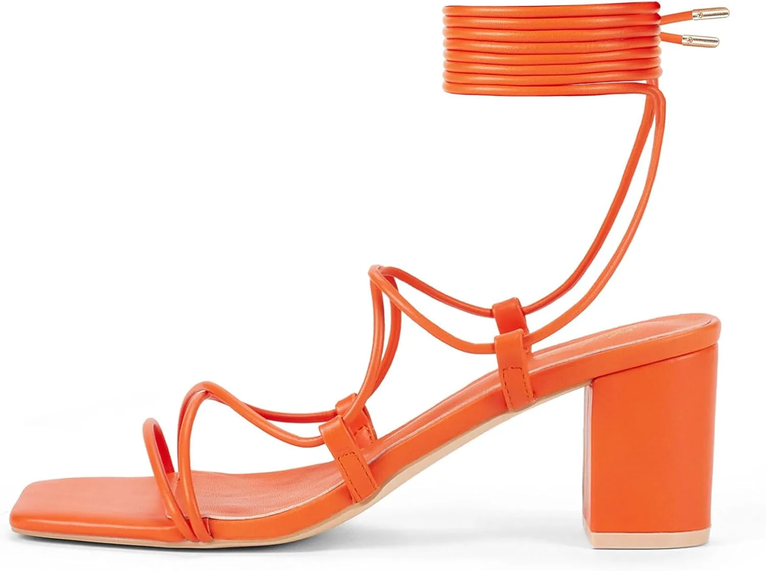 GENSHUO Women Strappy Chunky Heels Sandals Square Open Toe Lace Up Heel 2.36 inch Ankle Strap Block High Heeled Sandals