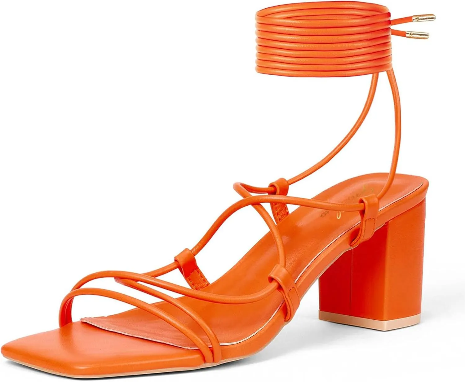 GENSHUO Women Strappy Chunky Heels Sandals Square Open Toe Lace Up Heel 2.36 inch Ankle Strap Block High Heeled Sandals