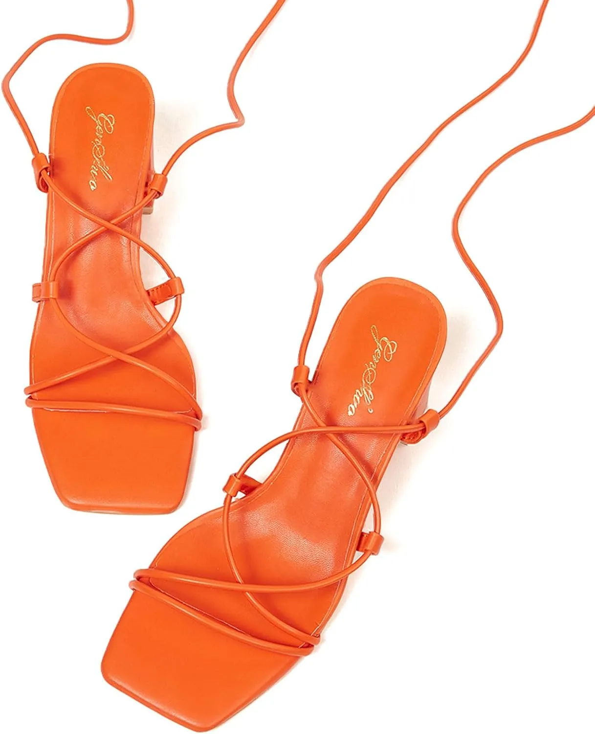 GENSHUO Women Strappy Chunky Heels Sandals Square Open Toe Lace Up Heel 2.36 inch Ankle Strap Block High Heeled Sandals