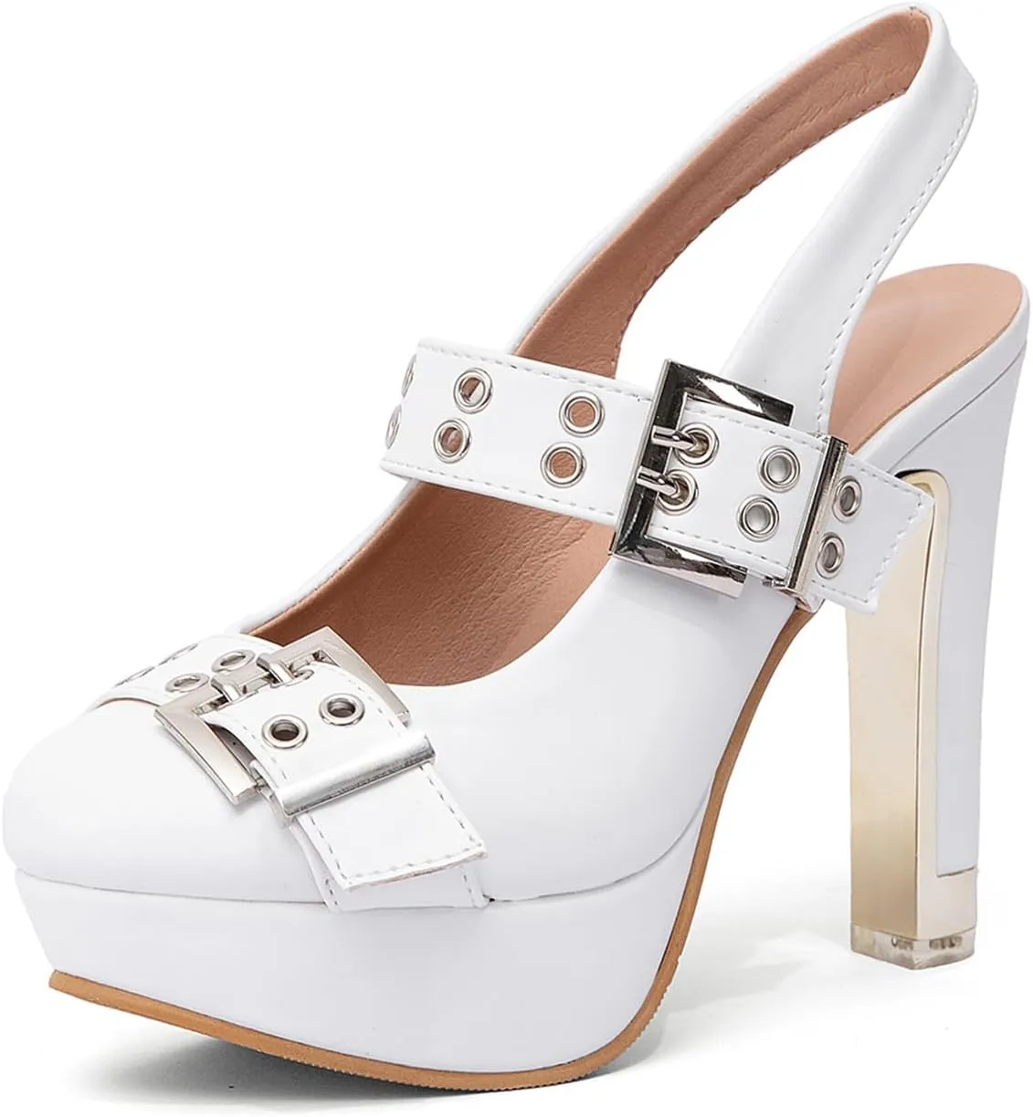 getmorebeauty Women's Buckle Strap Slingback Pumps Chunky High Heels Closed Toe Platform Sandals Prom Dress Shoes