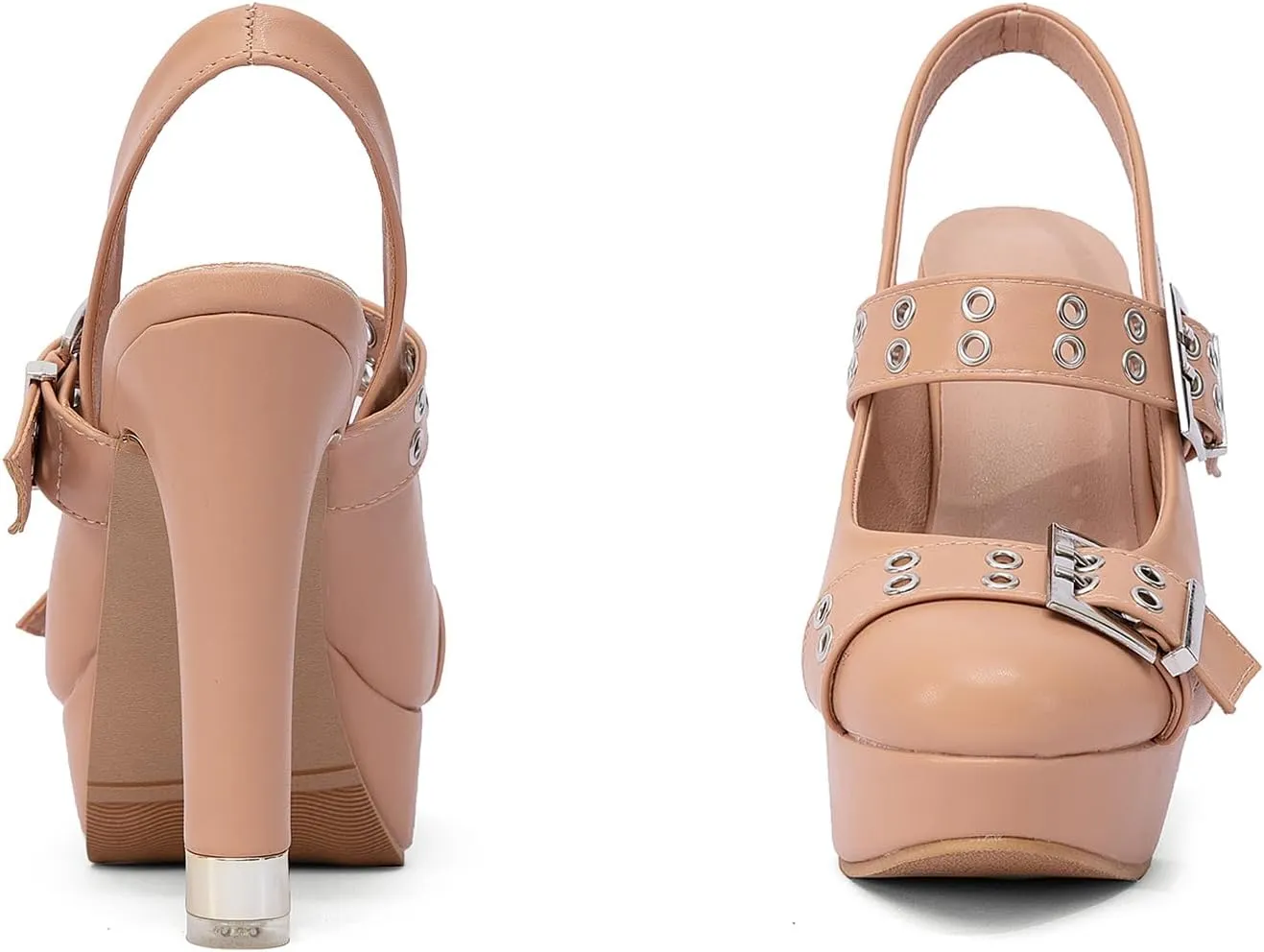 getmorebeauty Women's Buckle Strap Slingback Pumps Chunky High Heels Closed Toe Platform Sandals Prom Dress Shoes