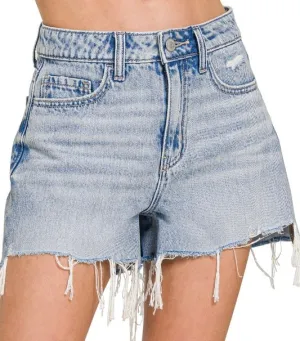 Girl Next Door High Rise Distressed Hem Denim Shorts