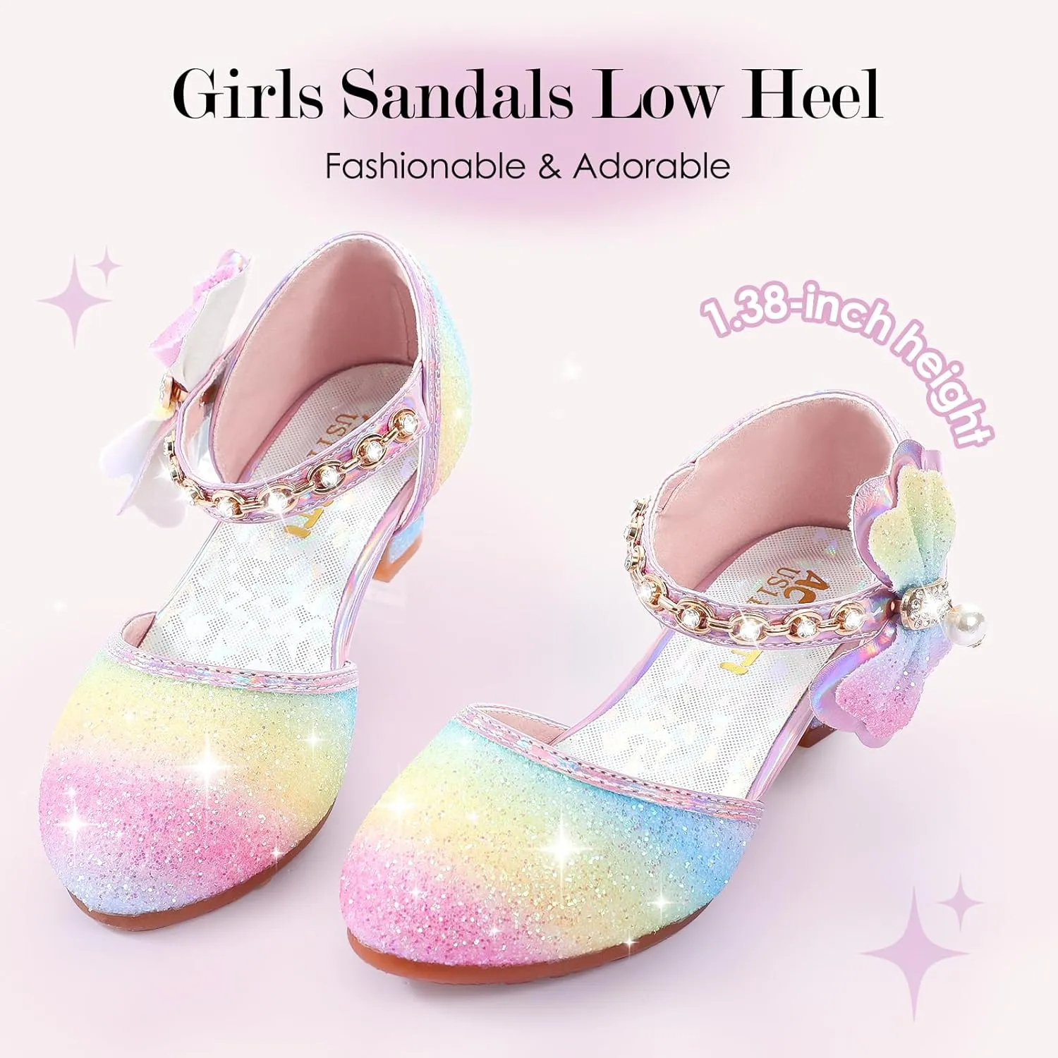 Girls Dress Pumps Glitter Sequins Princess Crystal High Heels Closed Toe Party Wedding Flower Girls Shoes (Little/Big Kid)