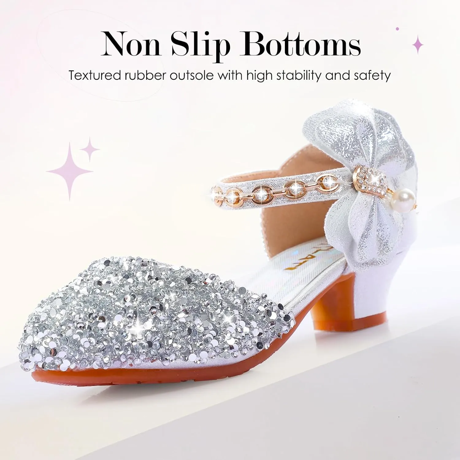 Girls Dress Pumps Glitter Sequins Princess Crystal High Heels Closed Toe Party Wedding Flower Girls Shoes (Little/Big Kid)