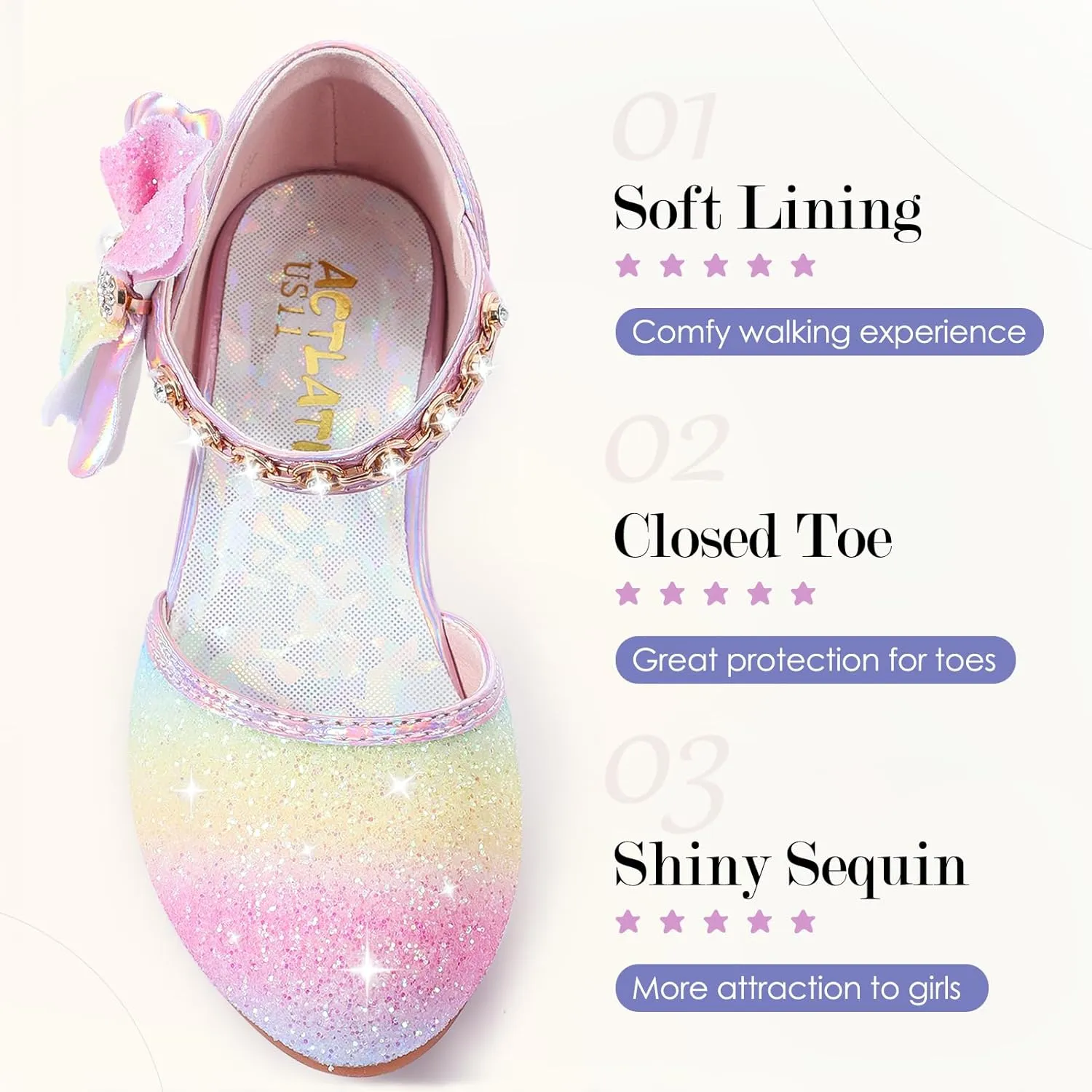 Girls Dress Pumps Glitter Sequins Princess Crystal High Heels Closed Toe Party Wedding Flower Girls Shoes (Little/Big Kid)