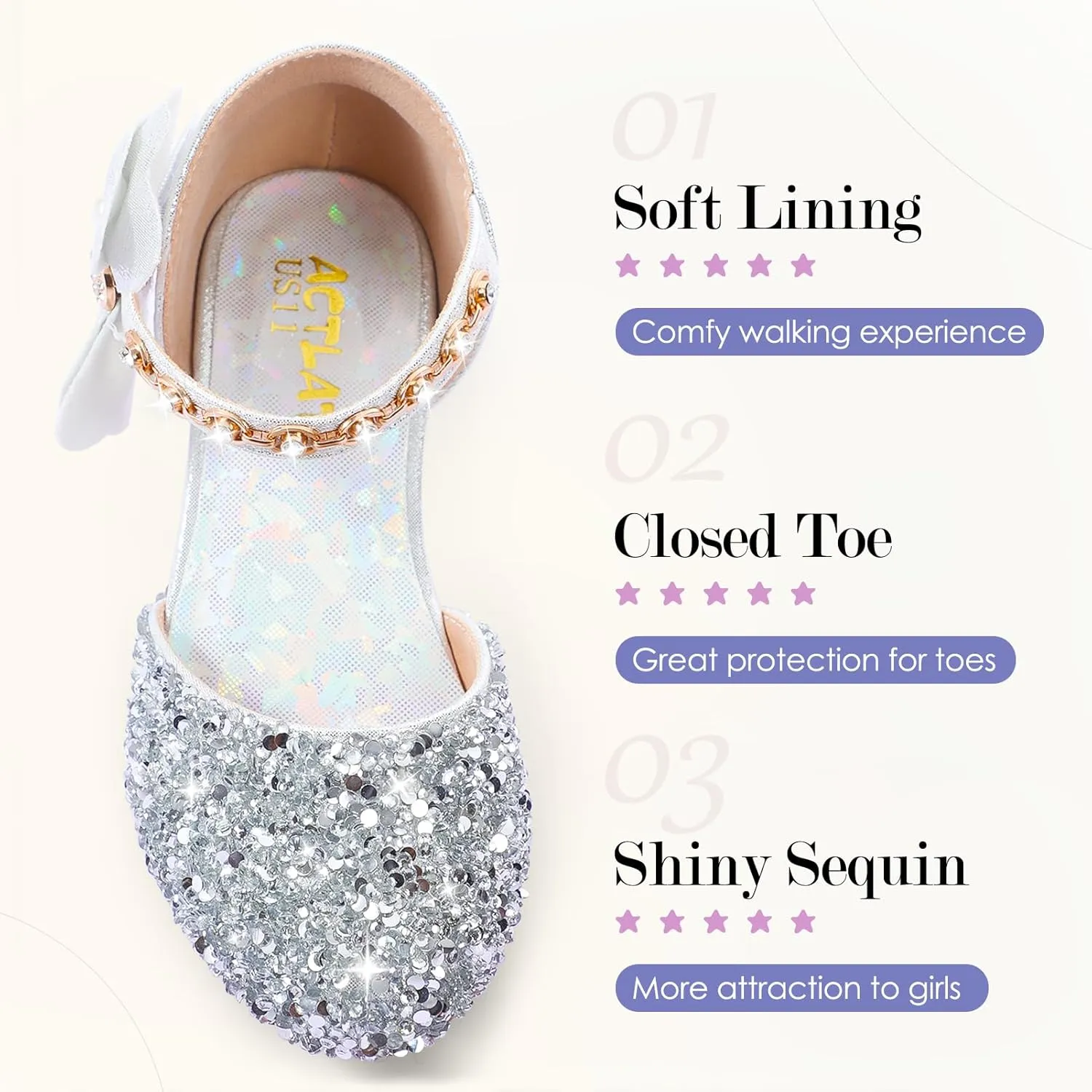 Girls Dress Pumps Glitter Sequins Princess Crystal High Heels Closed Toe Party Wedding Flower Girls Shoes (Little/Big Kid)