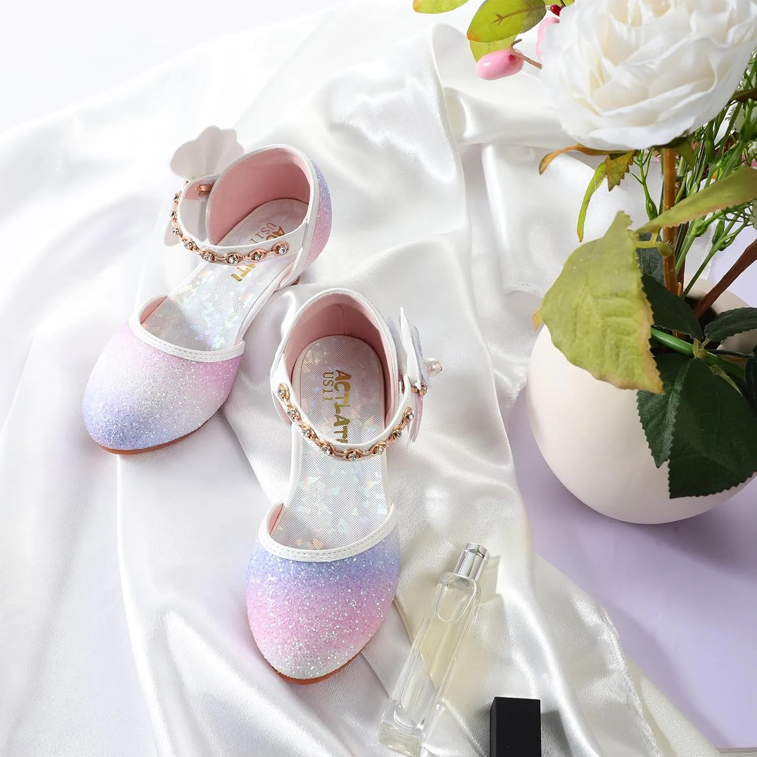 Girls Dress Pumps Glitter Sequins Princess Crystal High Heels Closed Toe Party Wedding Flower Girls Shoes (Little/Big Kid)