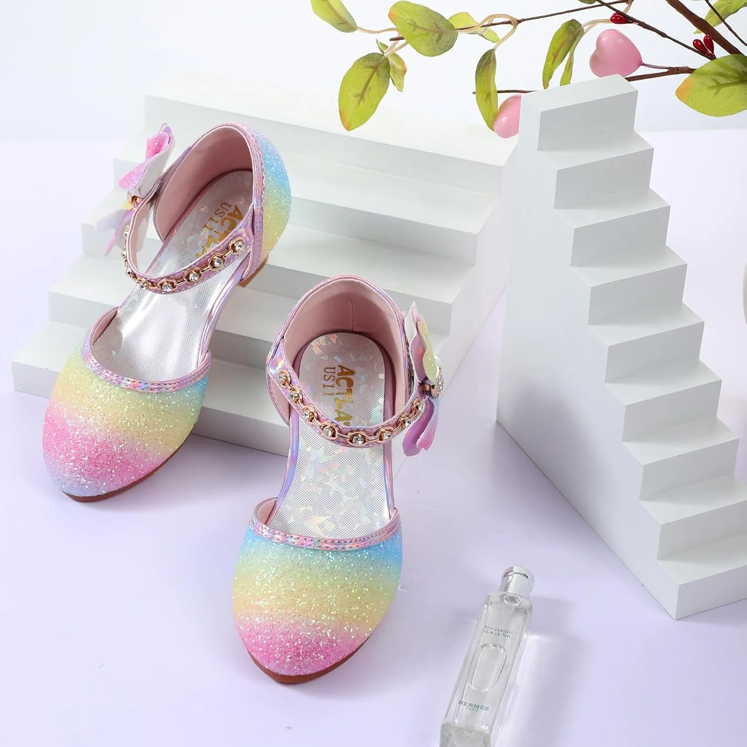 Girls Dress Pumps Glitter Sequins Princess Crystal High Heels Closed Toe Party Wedding Flower Girls Shoes (Little/Big Kid)
