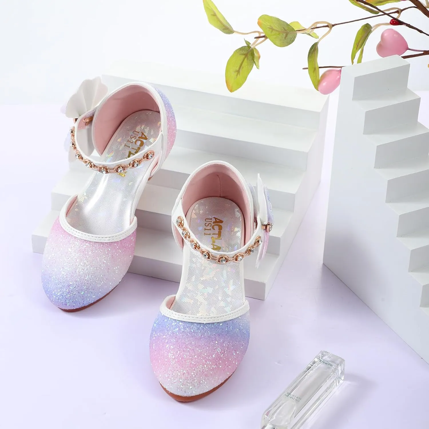 Girls Dress Pumps Glitter Sequins Princess Crystal High Heels Closed Toe Party Wedding Flower Girls Shoes (Little/Big Kid)