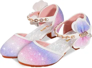 Girls Dress Pumps Glitter Sequins Princess Crystal High Heels Closed Toe Party Wedding Flower Girls Shoes (Little/Big Kid)