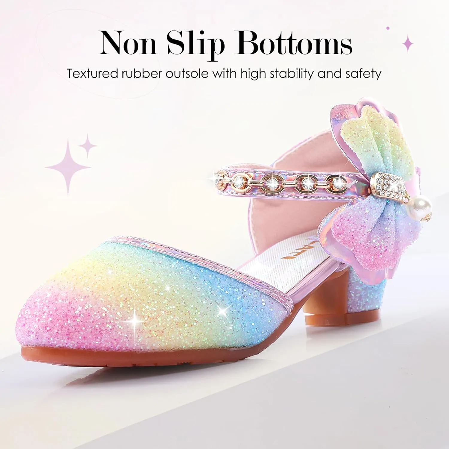Girls Dress Pumps Glitter Sequins Princess Crystal High Heels Closed Toe Party Wedding Flower Girls Shoes (Little/Big Kid)