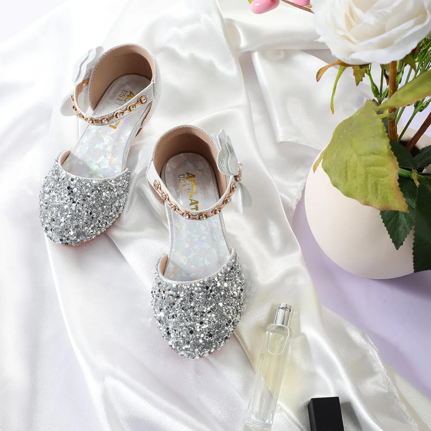 Girls Dress Pumps Glitter Sequins Princess Crystal High Heels Closed Toe Party Wedding Flower Girls Shoes (Little/Big Kid)