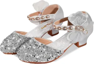 Girls Dress Pumps Glitter Sequins Princess Crystal High Heels Closed Toe Party Wedding Flower Girls Shoes (Little/Big Kid)