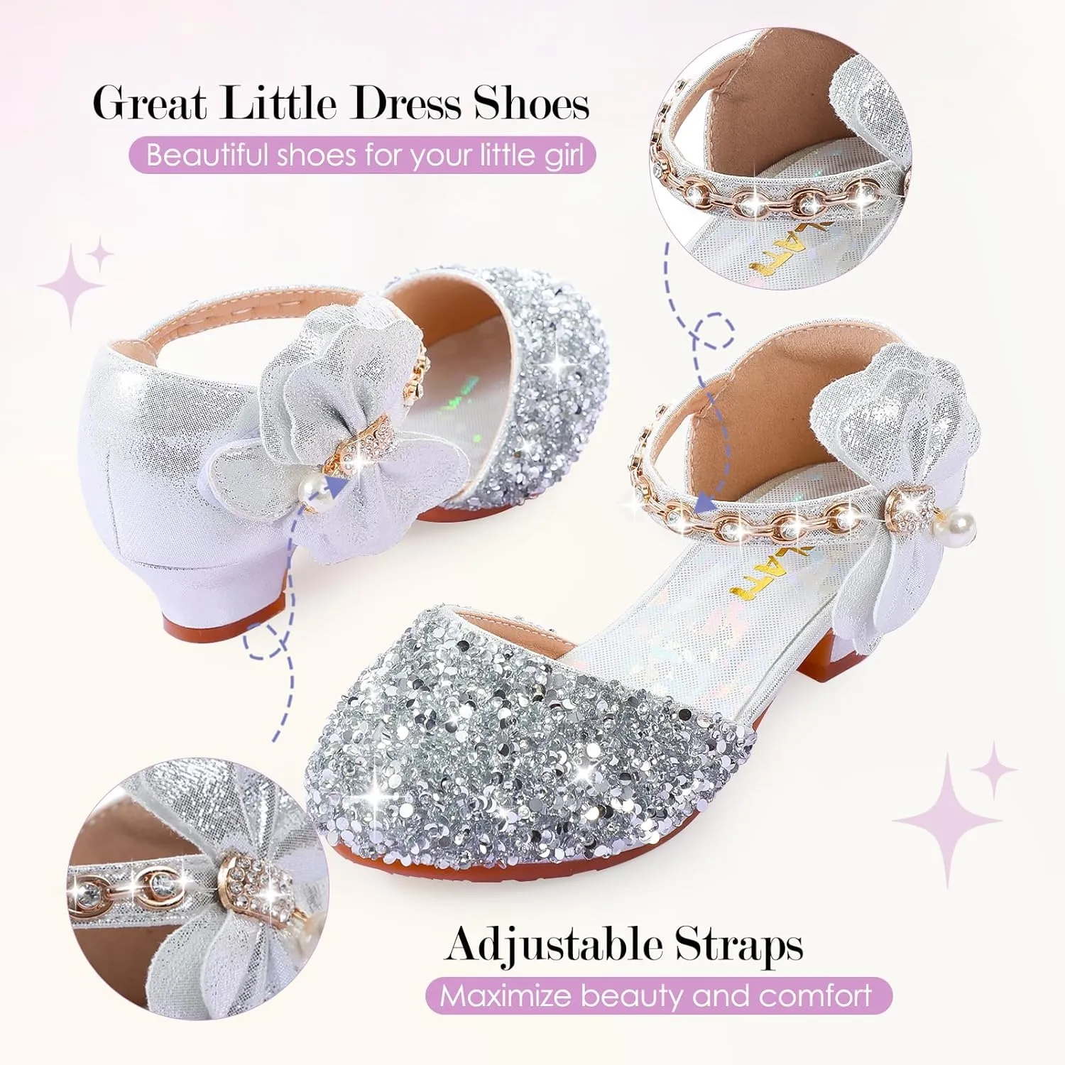 Girls Dress Pumps Glitter Sequins Princess Crystal High Heels Closed Toe Party Wedding Flower Girls Shoes (Little/Big Kid)