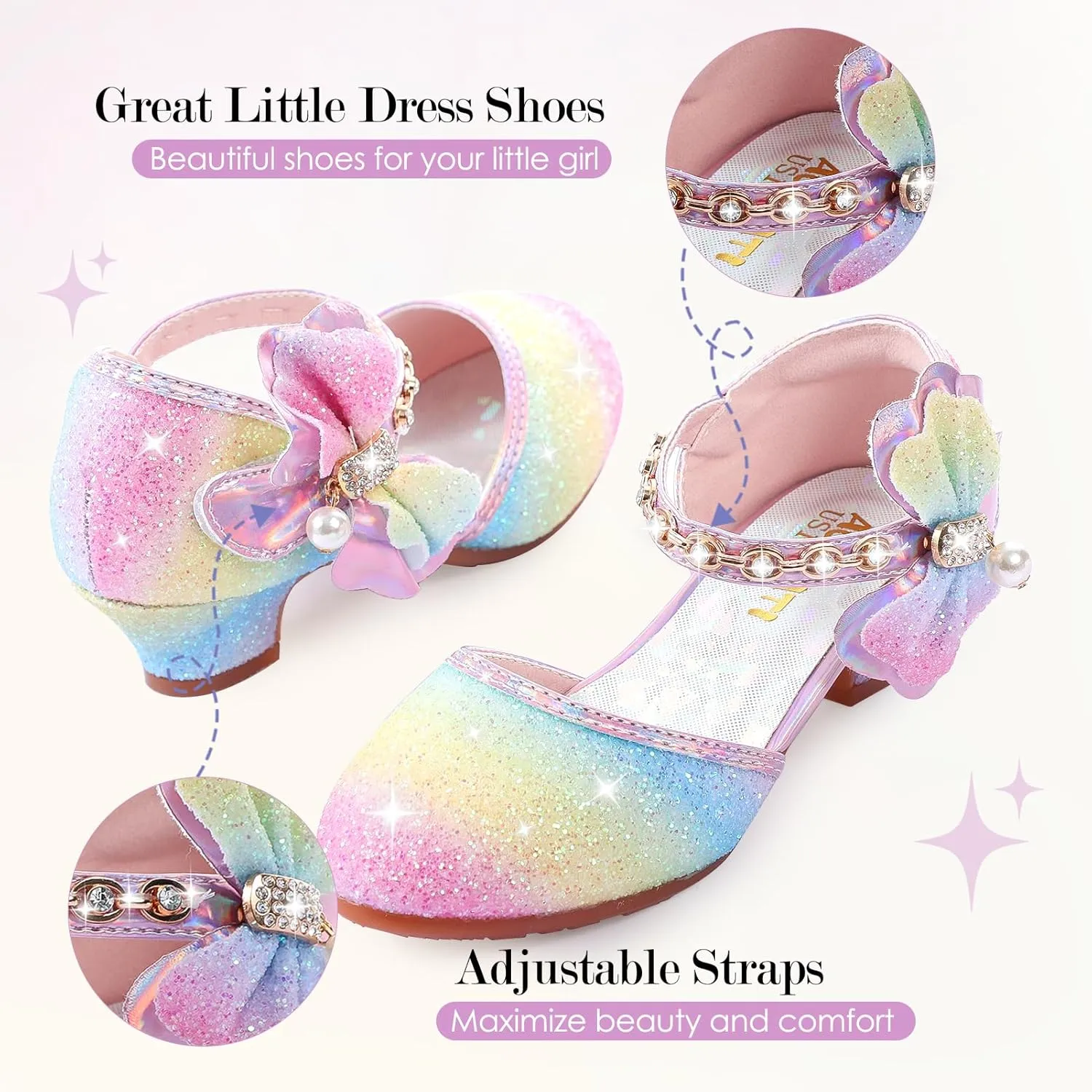 Girls Dress Pumps Glitter Sequins Princess Crystal High Heels Closed Toe Party Wedding Flower Girls Shoes (Little/Big Kid)