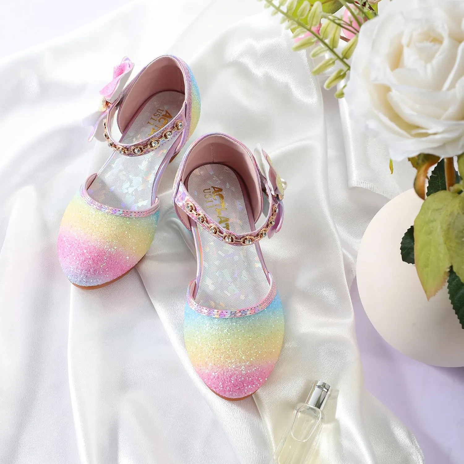 Girls Dress Pumps Glitter Sequins Princess Crystal High Heels Closed Toe Party Wedding Flower Girls Shoes (Little/Big Kid)
