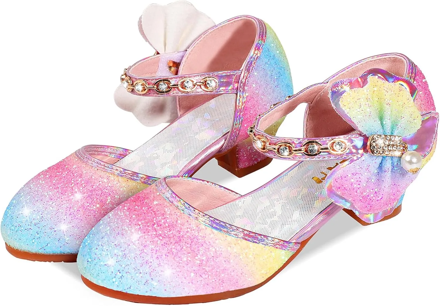 Girls Dress Pumps Glitter Sequins Princess Crystal High Heels Closed Toe Party Wedding Flower Girls Shoes (Little/Big Kid)