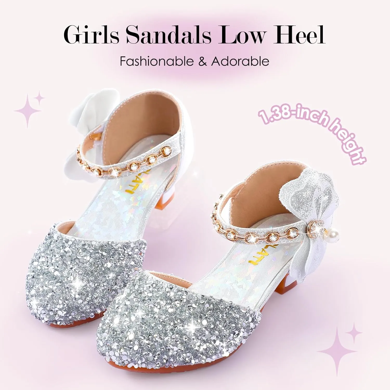 Girls Dress Pumps Glitter Sequins Princess Crystal High Heels Closed Toe Party Wedding Flower Girls Shoes (Little/Big Kid)
