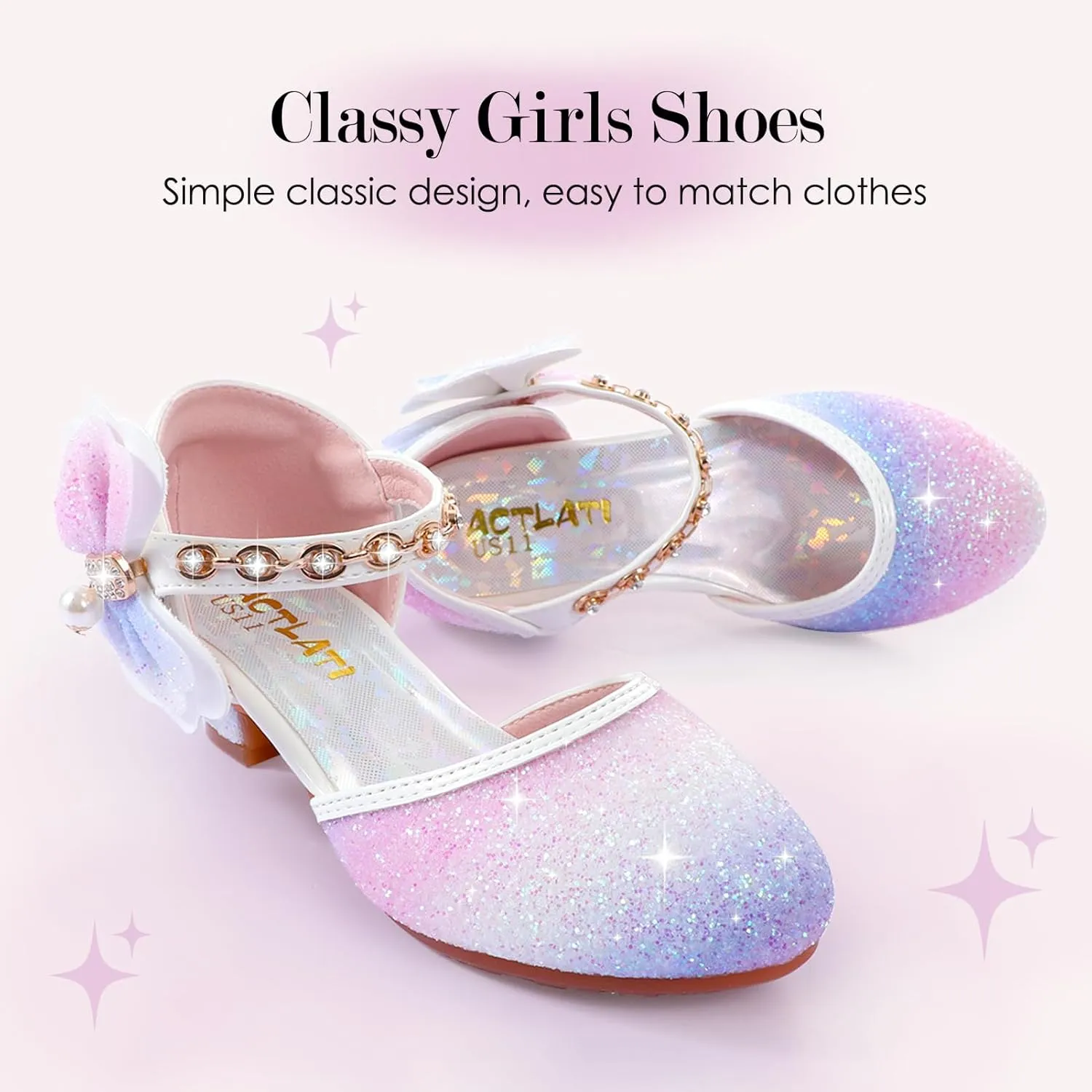 Girls Dress Pumps Glitter Sequins Princess Crystal High Heels Closed Toe Party Wedding Flower Girls Shoes (Little/Big Kid)