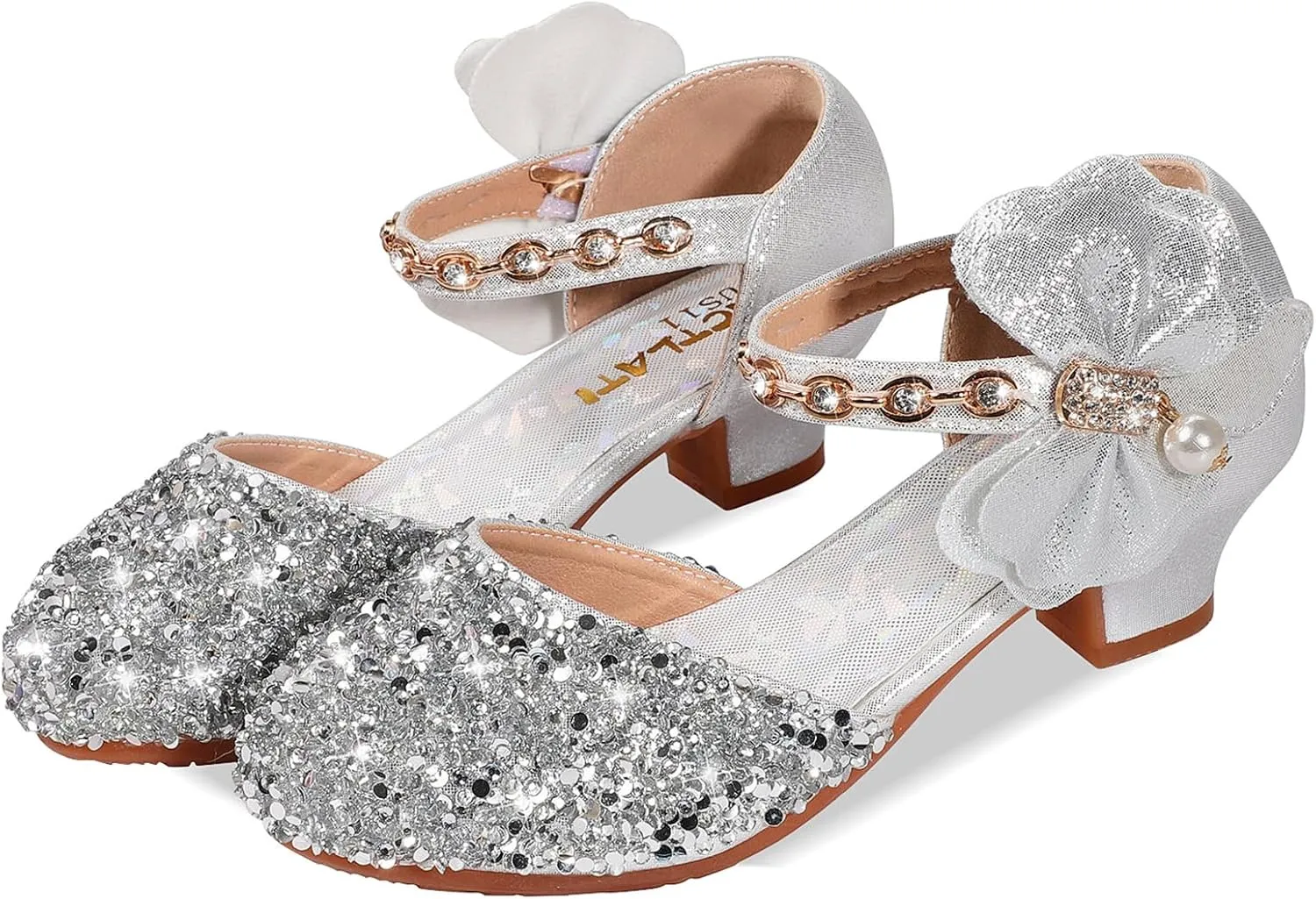 Girls Dress Pumps Glitter Sequins Princess Crystal High Heels Closed Toe Party Wedding Flower Girls Shoes (Little/Big Kid)