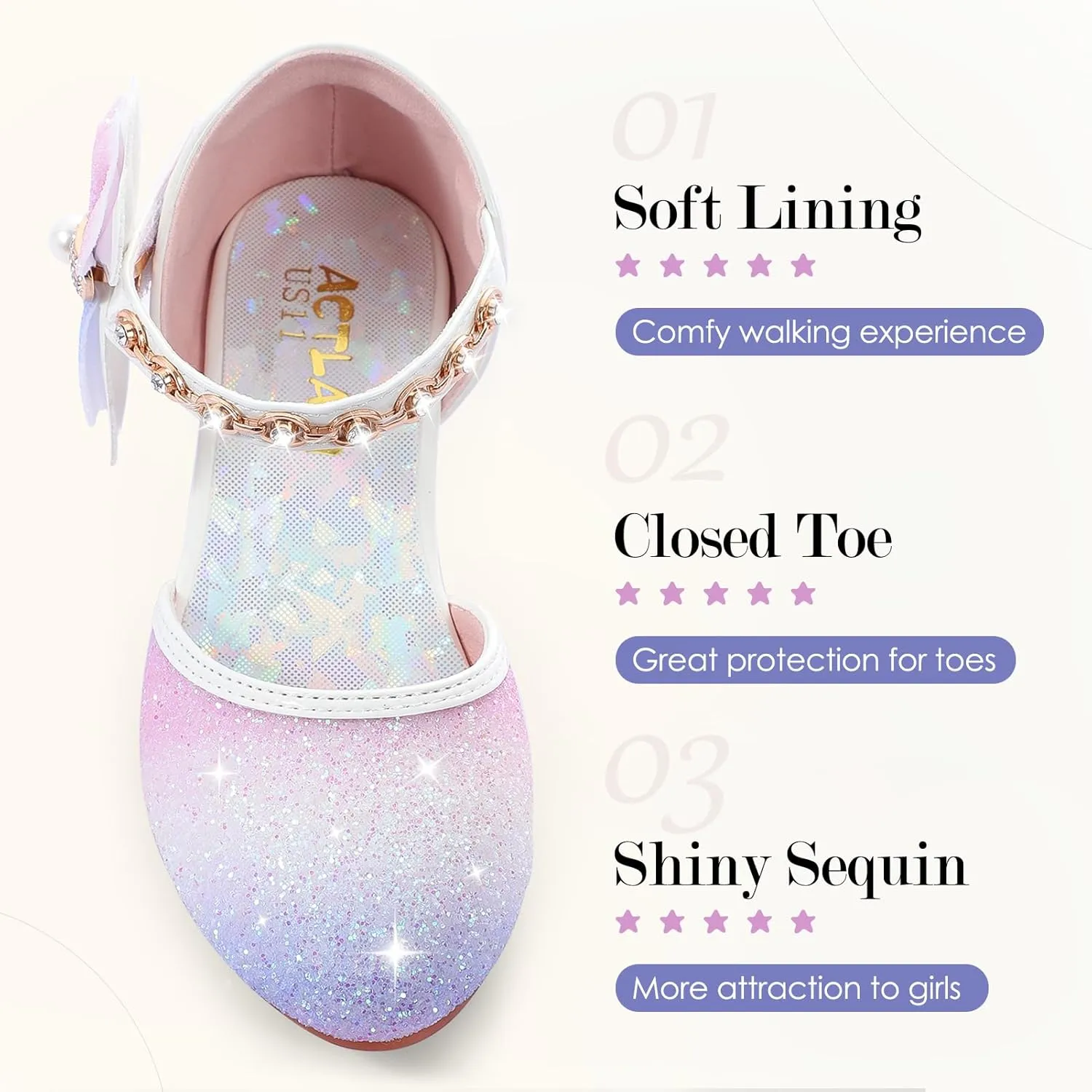 Girls Dress Pumps Glitter Sequins Princess Crystal High Heels Closed Toe Party Wedding Flower Girls Shoes (Little/Big Kid)
