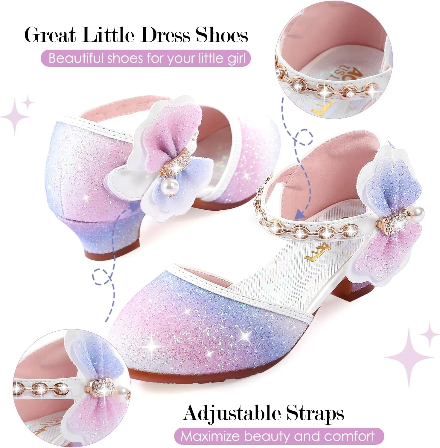 Girls Dress Pumps Glitter Sequins Princess Crystal High Heels Closed Toe Party Wedding Flower Girls Shoes (Little/Big Kid)
