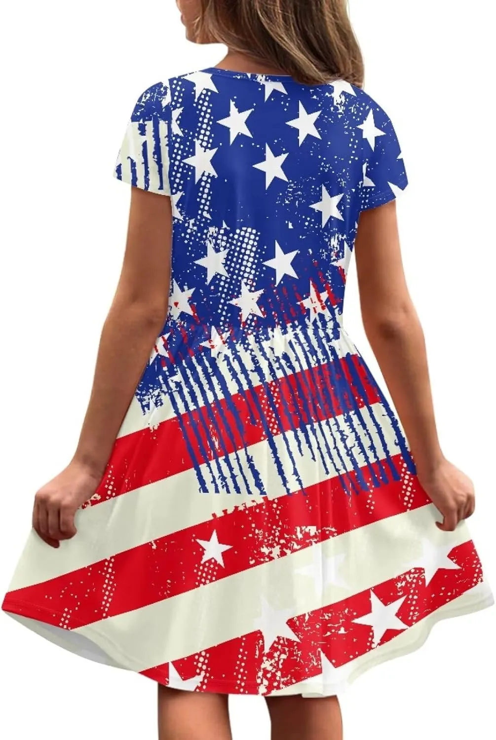 Girls Dresses Size 2-14 Kids Summer Short Sleeve Beach Dresses Casual Midi Dress Crewneck A Line