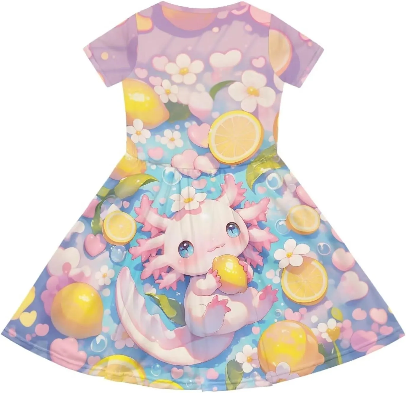 Girls Dresses Size 2-14 Kids Summer Short Sleeve Beach Dresses Casual Midi Dress Crewneck A Line