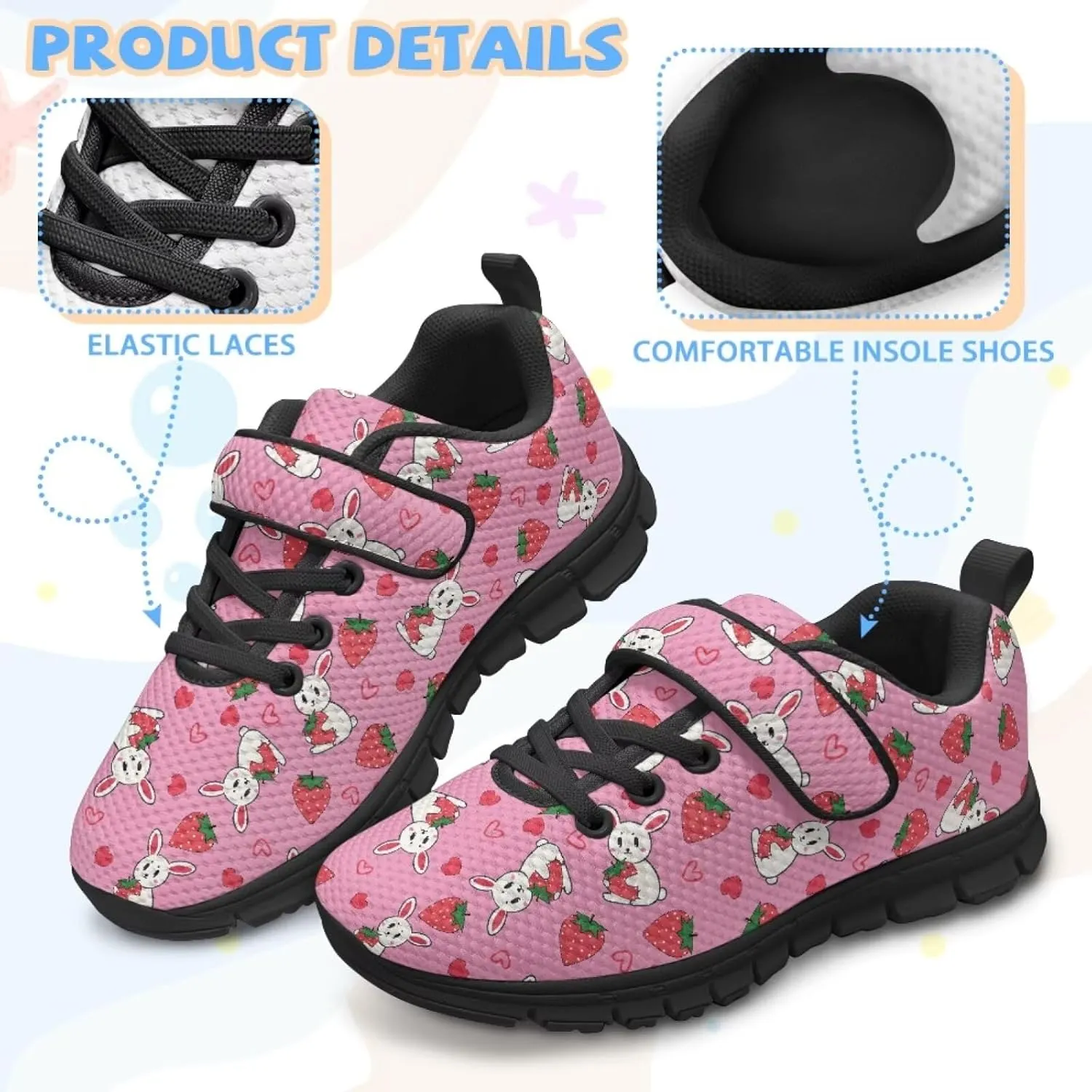 Girls Easter Shoes School Single Buckle Sneakers Breathable Mesh Running Tennis Shoes for Little Kid/Big Kid