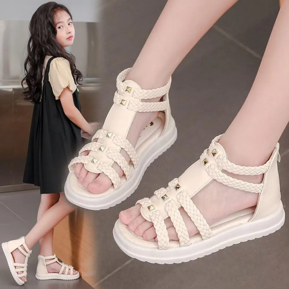 Girls Sandals Fashion Summer Strappy Flats Gladiator Sandals Shoes with Heel Zipper For Toddler/Little Kid/Big Kid