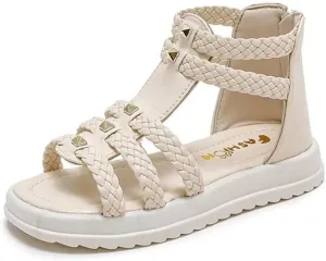 Girls Sandals Fashion Summer Strappy Flats Gladiator Sandals Shoes with Heel Zipper For Toddler/Little Kid/Big Kid
