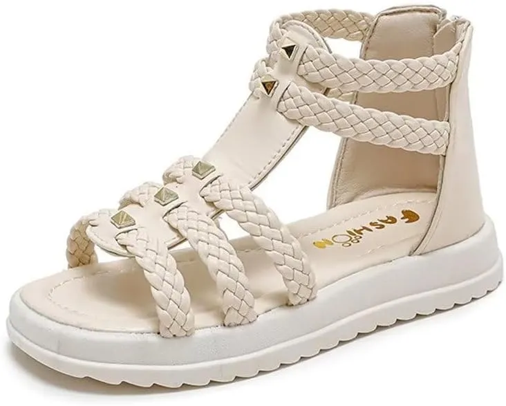 Girls Sandals Fashion Summer Strappy Flats Gladiator Sandals Shoes with Heel Zipper For Toddler/Little Kid/Big Kid