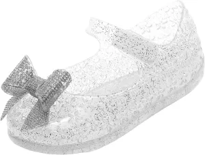 Glitter Jelly Sandals for Girls Kids Mary Jane Dance Party Cosplay Shoes Bowknot Fancy Princess Dress Up Flat Summer Sandals