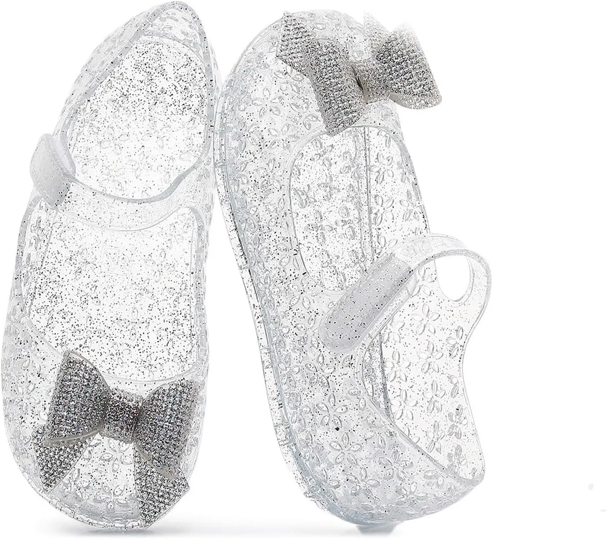 Glitter Jelly Sandals for Girls Kids Mary Jane Dance Party Cosplay Shoes Bowknot Fancy Princess Dress Up Flat Summer Sandals