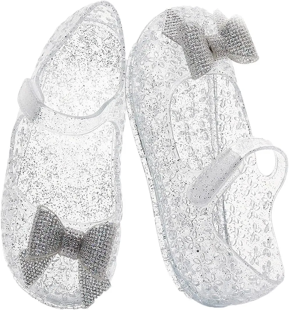 Glitter Jelly Sandals for Girls Kids Mary Jane Dance Party Cosplay Shoes Bowknot Fancy Princess Dress Up Flat Summer Sandals
