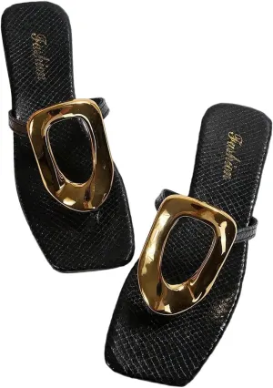 GORGLITTER Women's Gold Flip Flops Thong Flat Sandals 2025 Dressy Summer Vacation Open Toe Slides