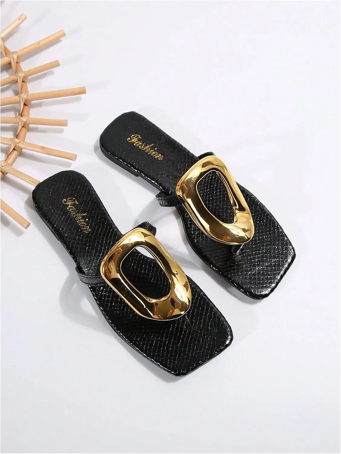 GORGLITTER Women's Gold Flip Flops Thong Flat Sandals 2025 Dressy Summer Vacation Open Toe Slides