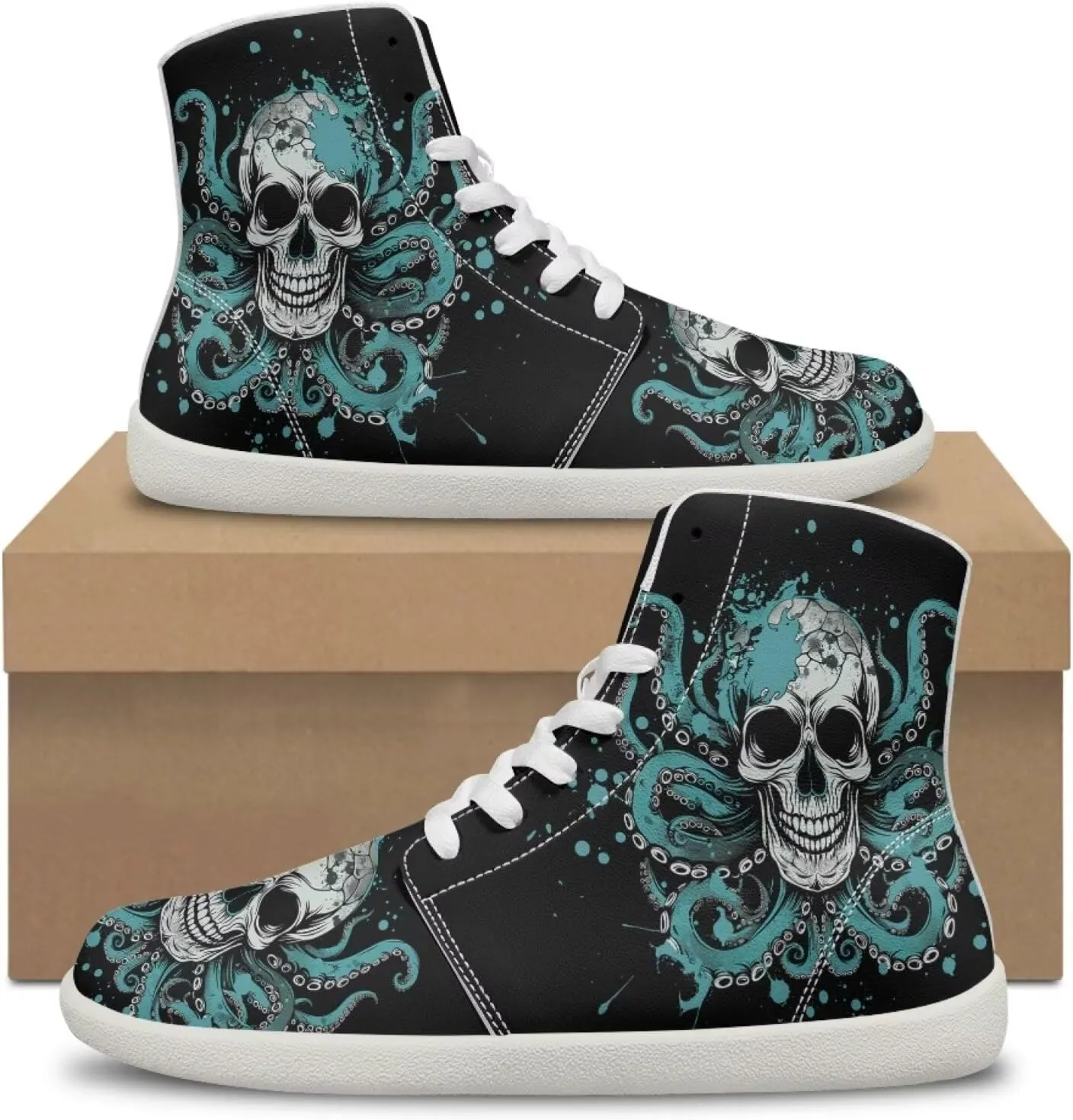 Gothic Skull High Top Sports Shoes for Women Men Running Sneaker PU Leather Athletic Sneakers