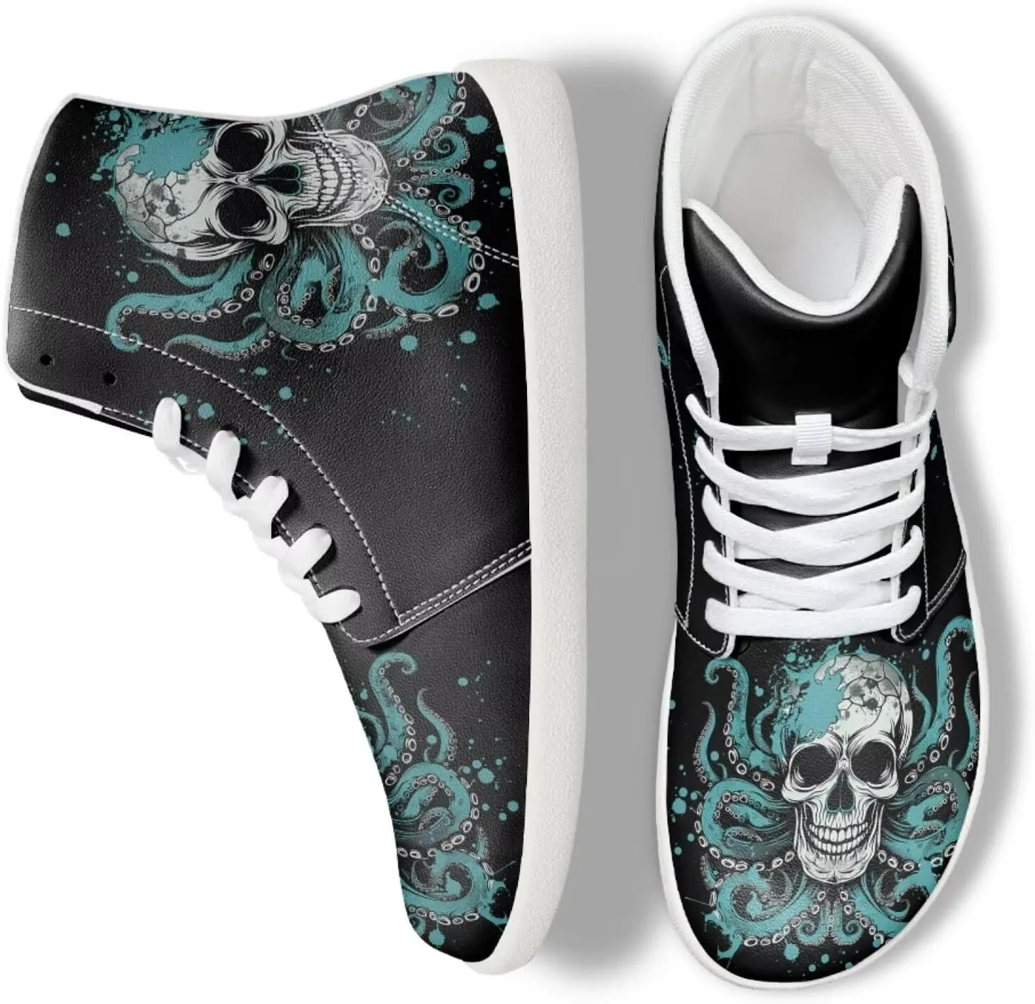 Gothic Skull High Top Sports Shoes for Women Men Running Sneaker PU Leather Athletic Sneakers