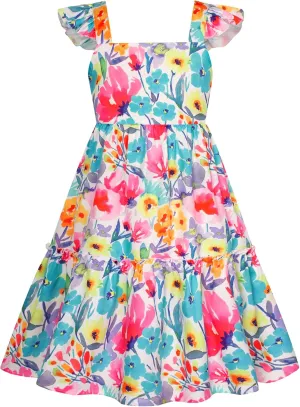 GRACE KARIN Girls Floral Dress Tie Back Flutter Sleeves Casual Summer Dress for 5-12Y