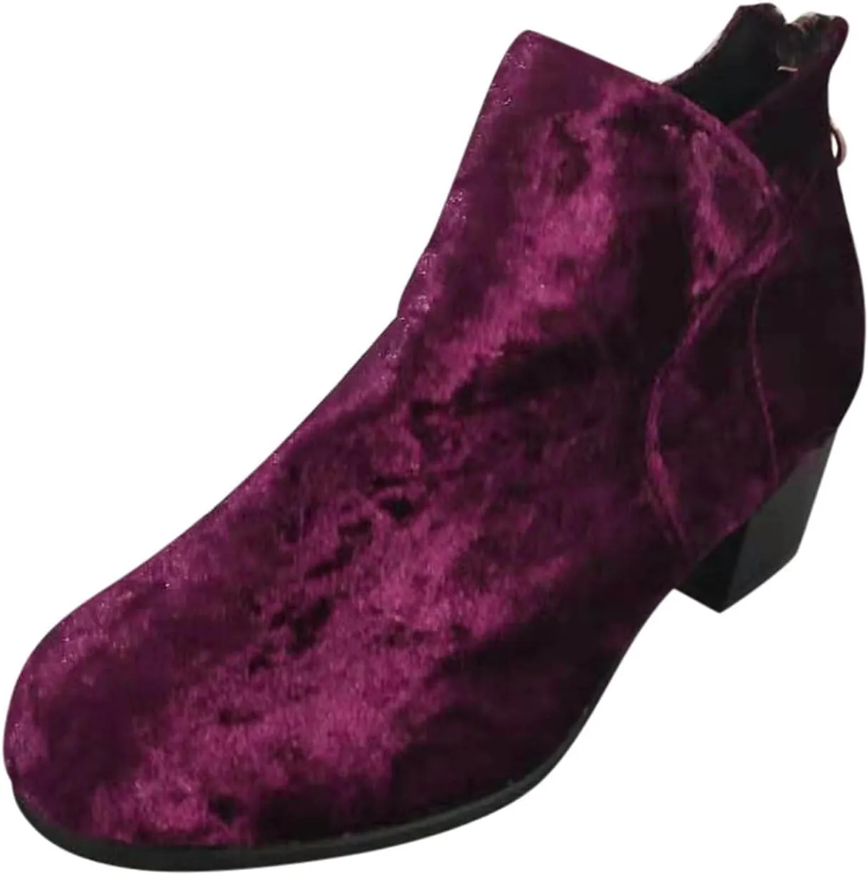 Hbeylia Short Ankle Boots for Women Fashion Satin Suede Pointed Toe Slip On Chunky Block Low Heel Dress Ankle Booties for Ladies Christmas Wedding Party Spring Autumn Winter Costum (Purple, 9)