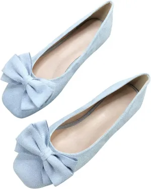Hee grand Bow-Knot Ballet Flats Womens Square Toe Flat Shoes Suede Dress Shoes Casual Light Weight Slip-On Loafers