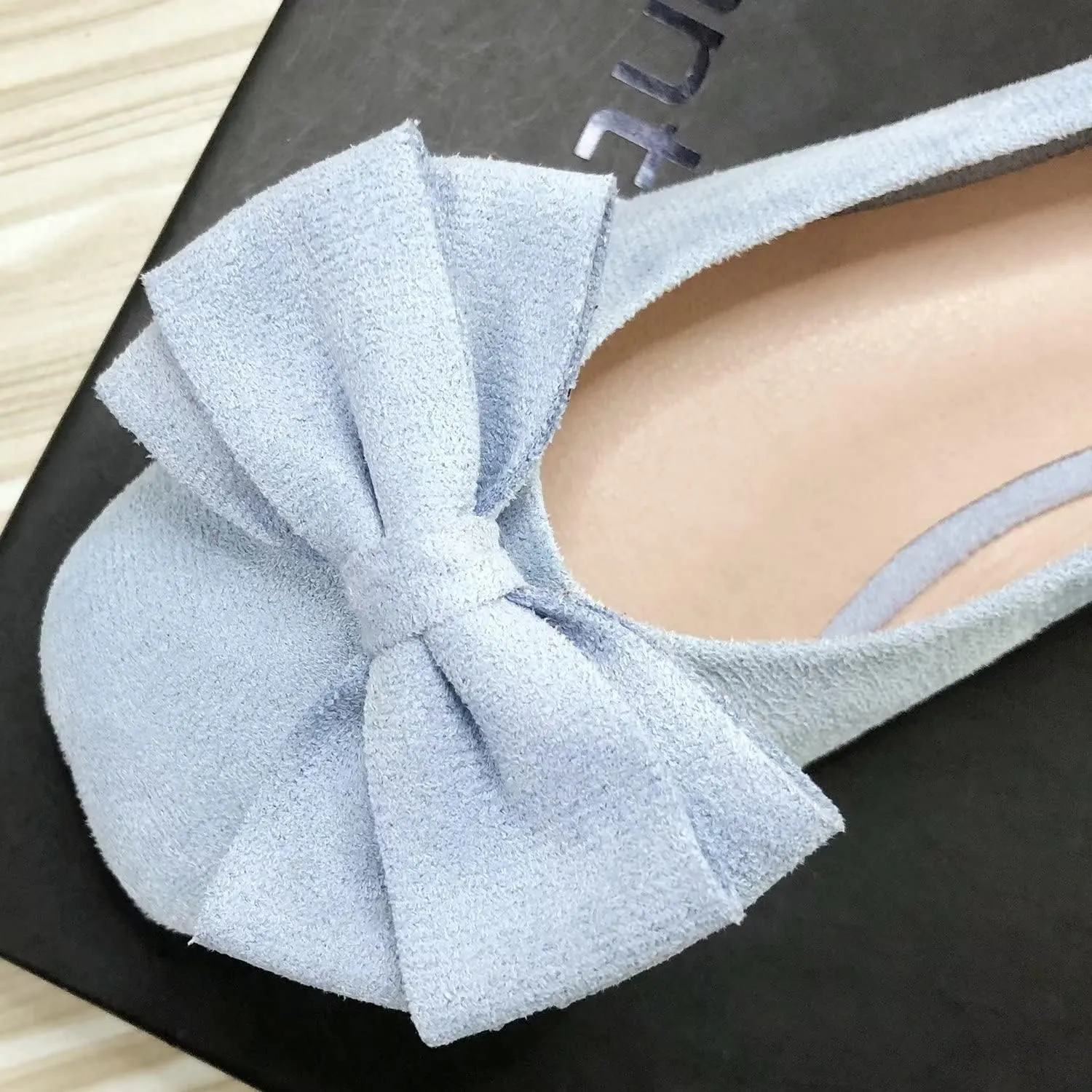 Hee grand Bow-Knot Ballet Flats Womens Square Toe Flat Shoes Suede Dress Shoes Casual Light Weight Slip-On Loafers