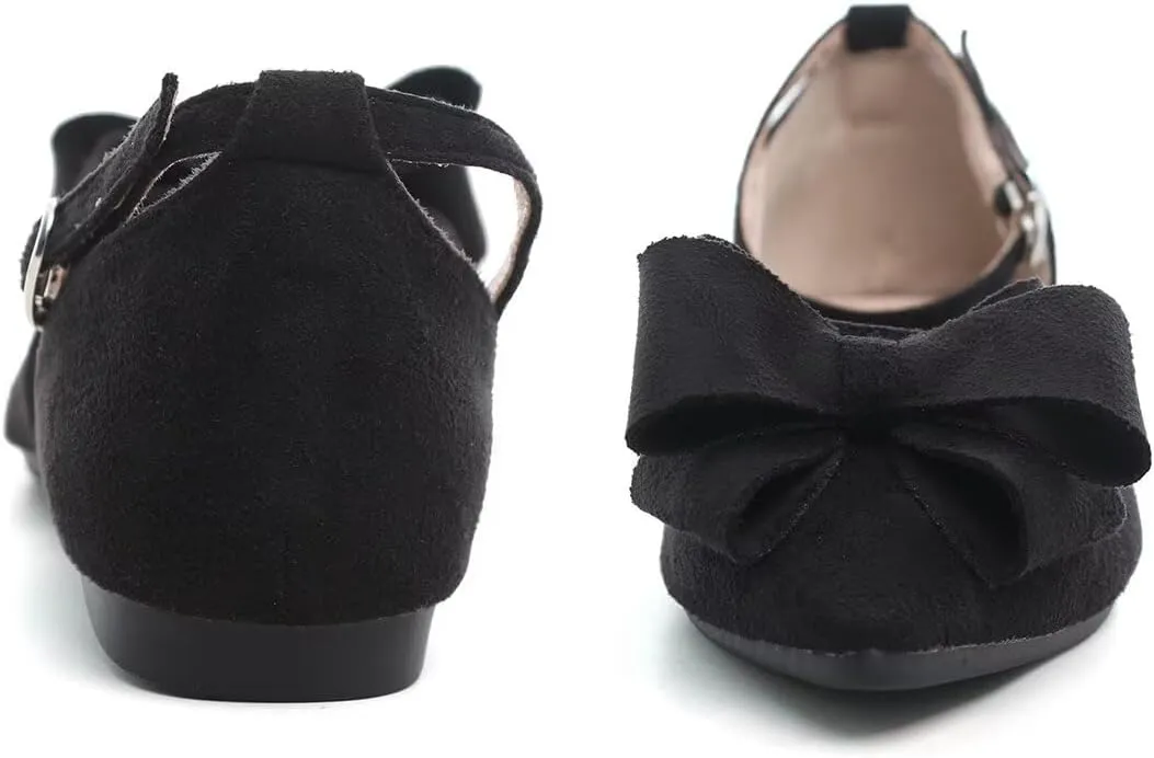 Hee grand Bowknot Flats for Women Closed Pointed Toe Ankle Strap Ballet Flats Suede Dressy Sandals Comfortable Light Weight Office Work Shoes