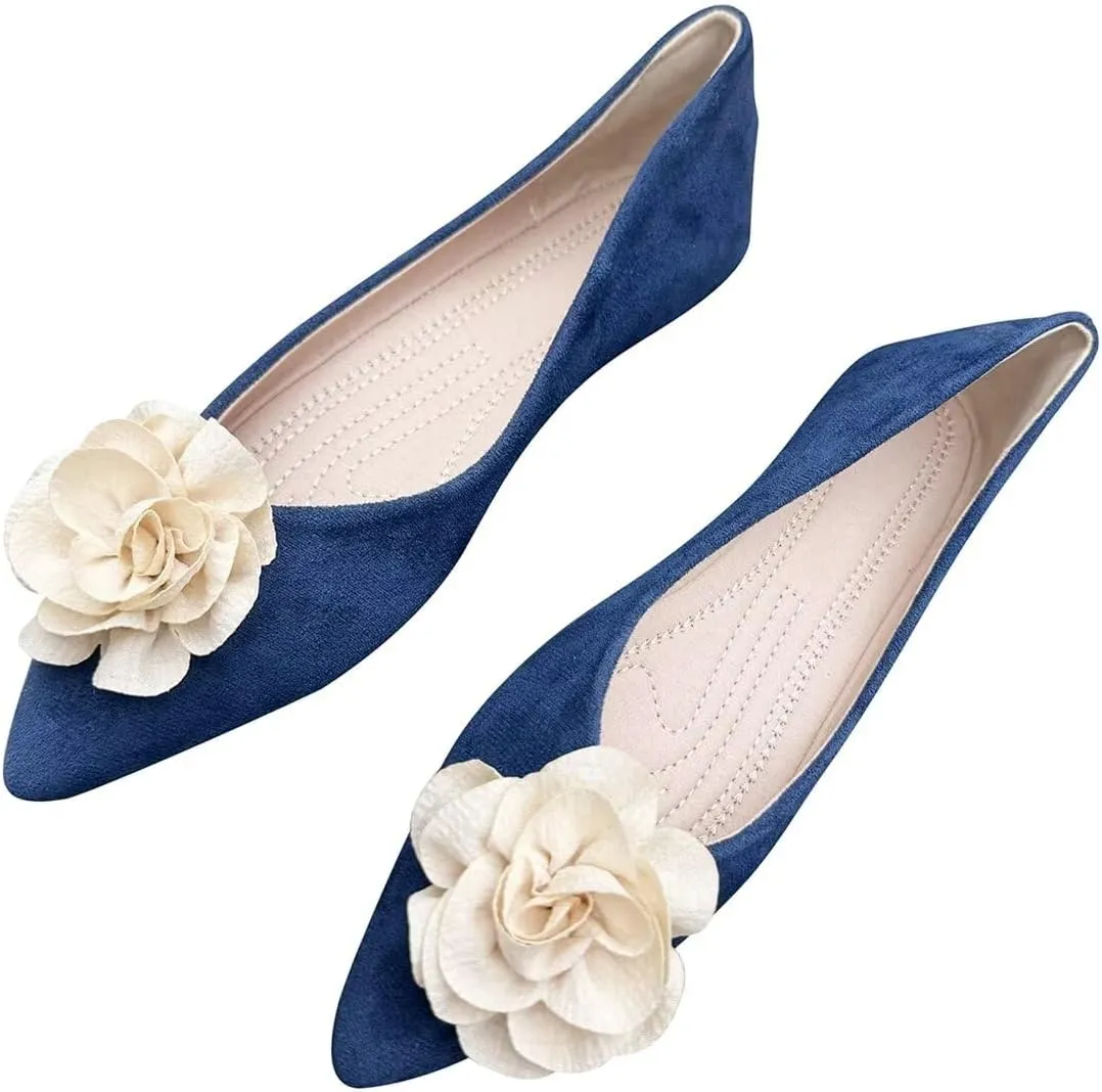 Hee grand Women Pom Pom Causal Flats -Solid Slip on Shallow Comfortable Ballet Shoes