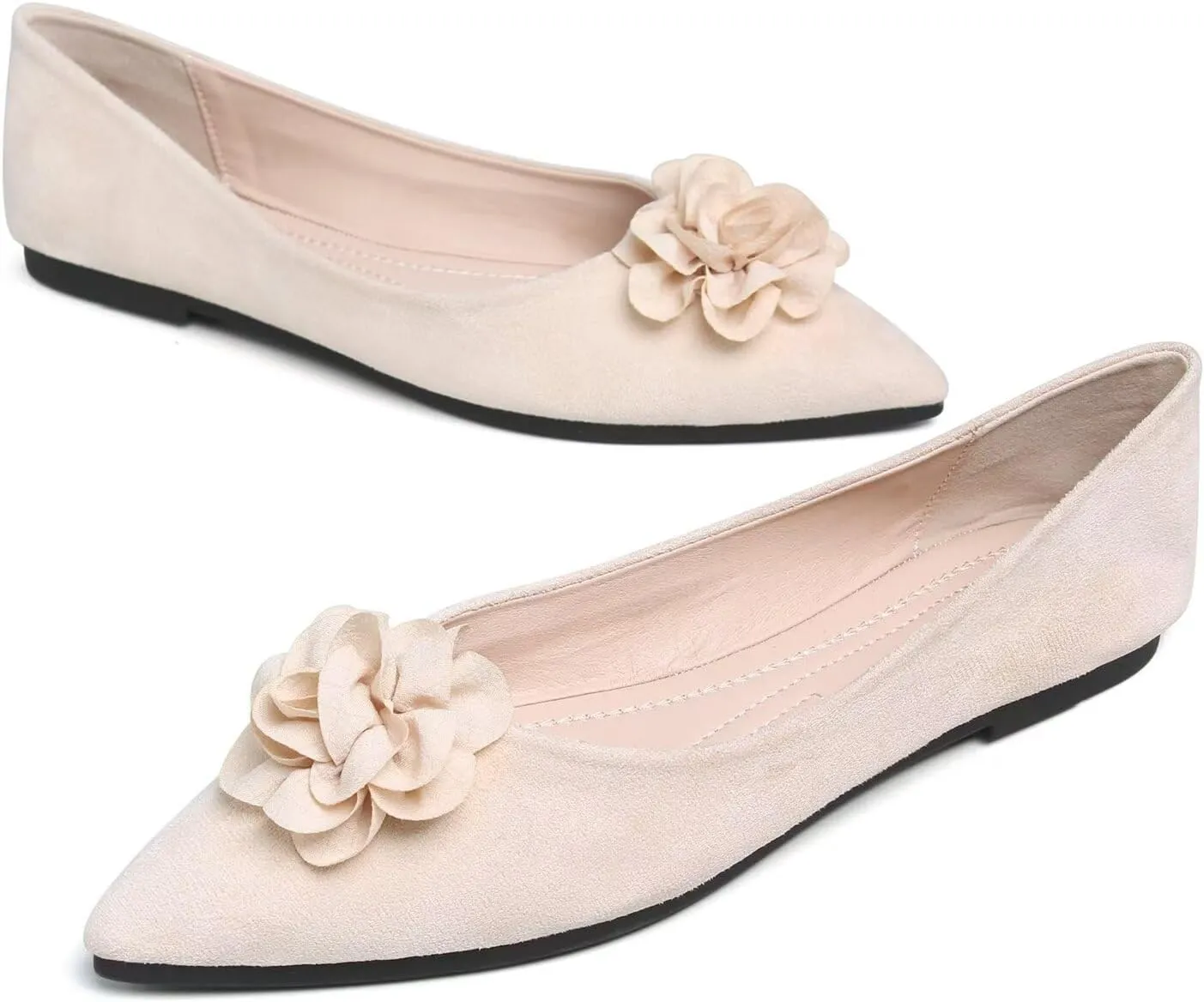 Hee grand Women Pom Pom Causal Flats -Solid Slip on Shallow Comfortable Ballet Shoes