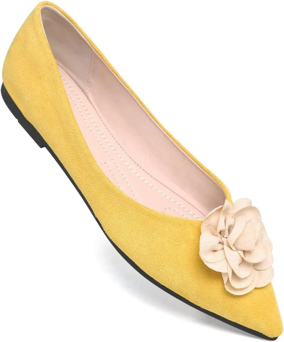 Hee grand Women Pom Pom Causal Flats -Solid Slip on Shallow Comfortable Ballet Shoes