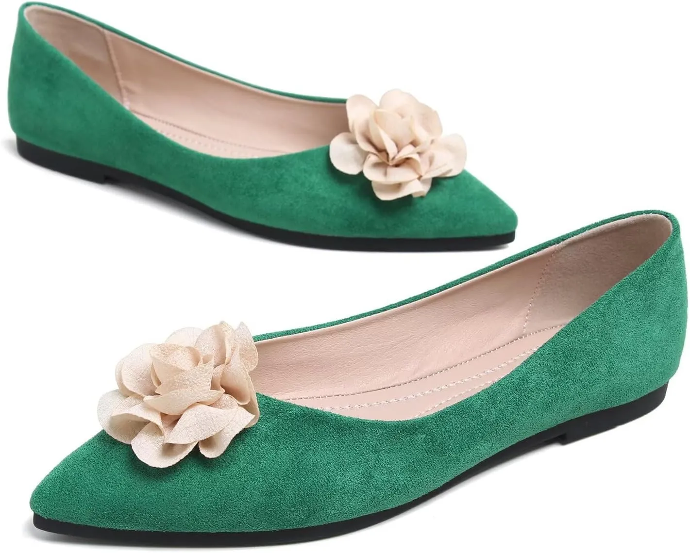 Hee grand Women Pom Pom Causal Flats -Solid Slip on Shallow Comfortable Ballet Shoes