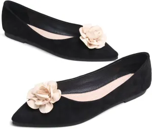 Hee grand Women Pom Pom Causal Flats -Solid Slip on Shallow Comfortable Ballet Shoes