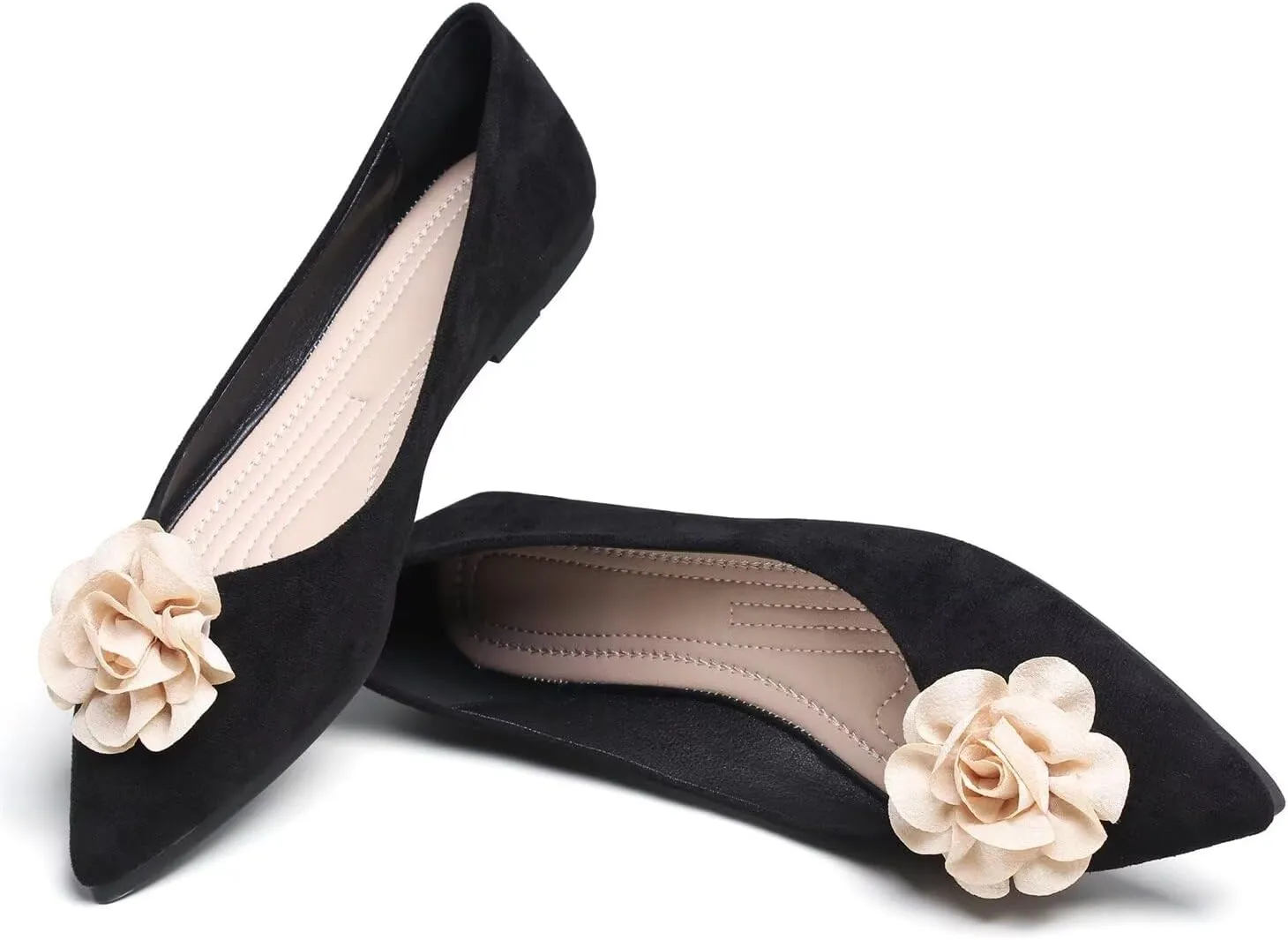Hee grand Women Pom Pom Causal Flats -Solid Slip on Shallow Comfortable Ballet Shoes